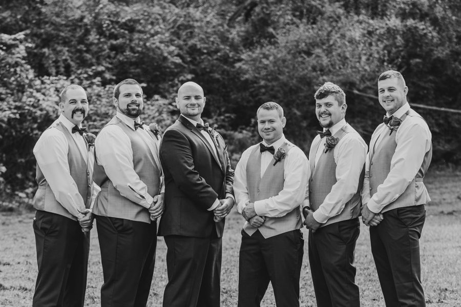 black and white image of groom and groomsmen in butler Ohio