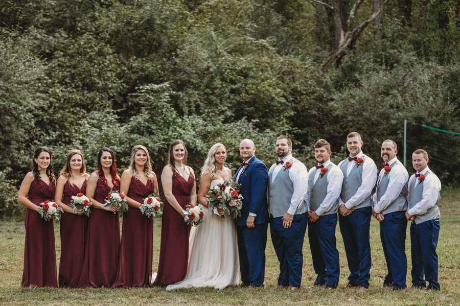wedding party image in a field at Butler Ohio Wedding Photos