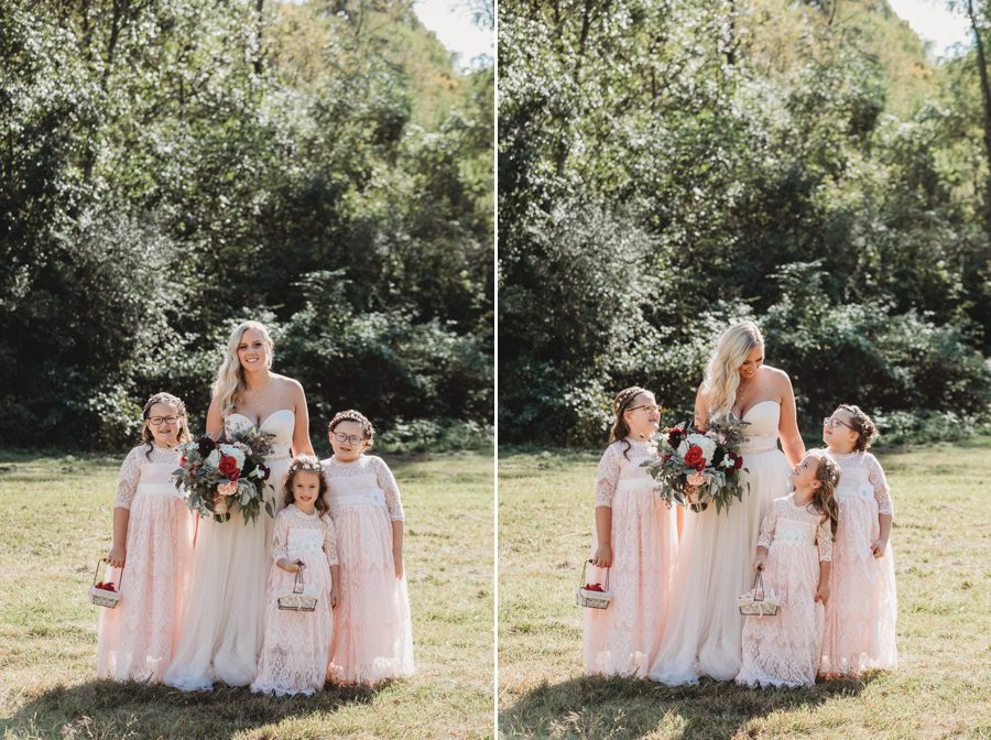 bride with three flower girls