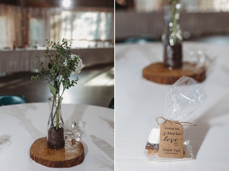 smores wedding favors on white tablecloth