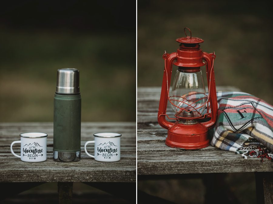 red camping lantern and thermos