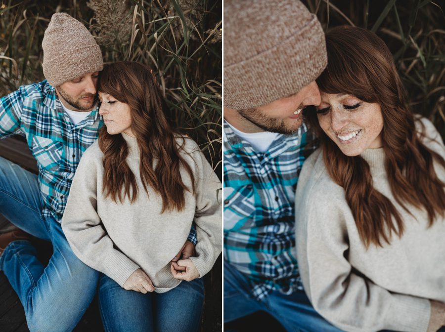 close up image of engaged couple snuggling for fall engagement session