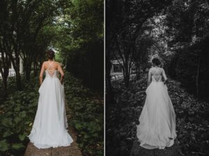 bride walking to first look at Kelton House Wedding