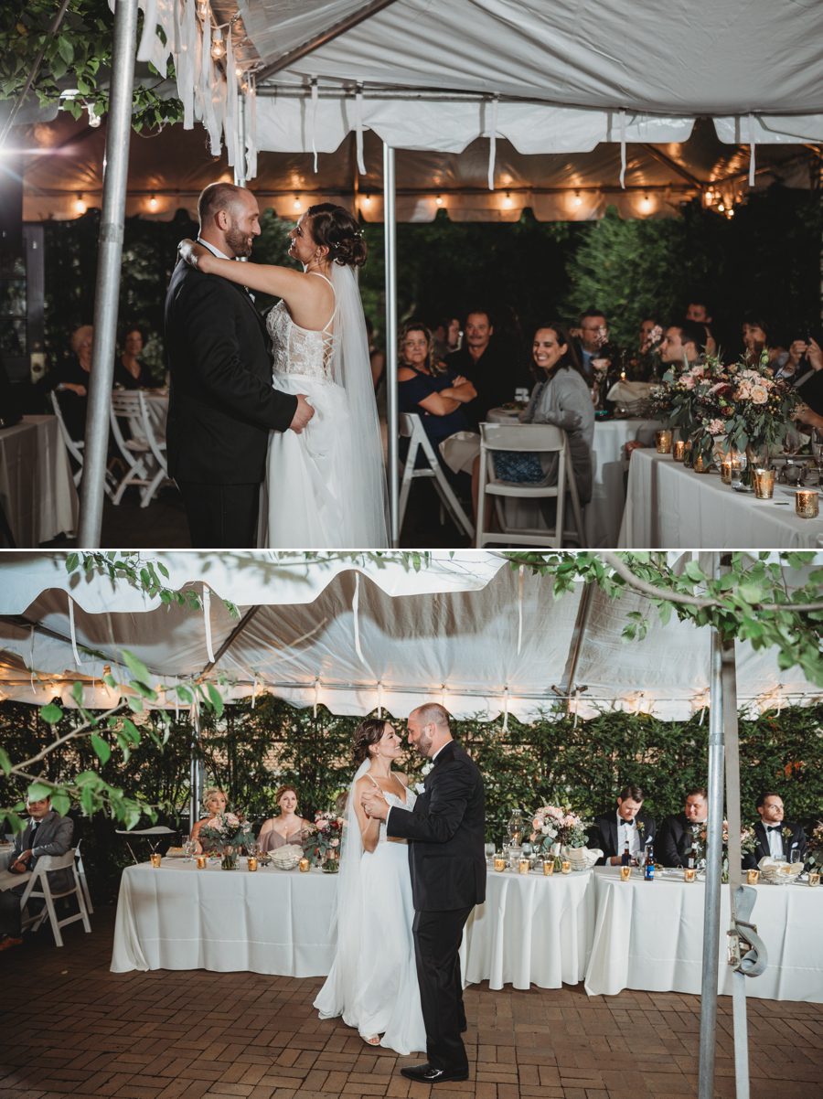 bride and groom sharing first dance at Kelton House Wedding