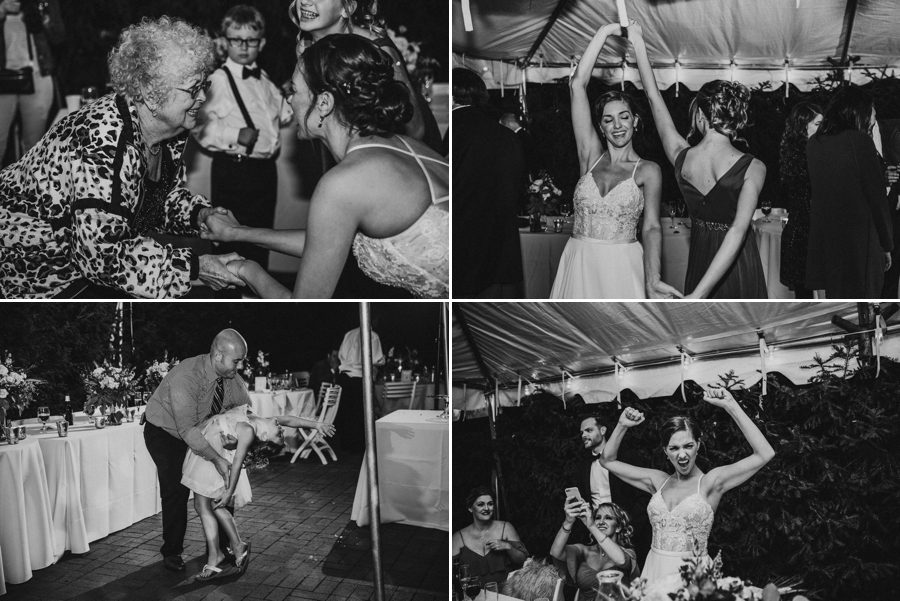 black and white reception dancing photos at Kelton House