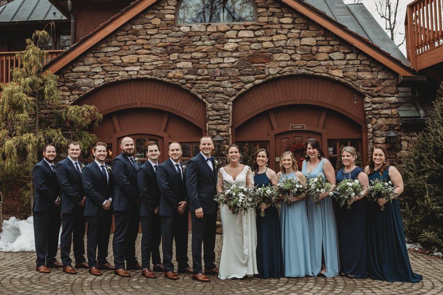 Landolls Mohican Castle Wedding photo of wedding party in navy blue