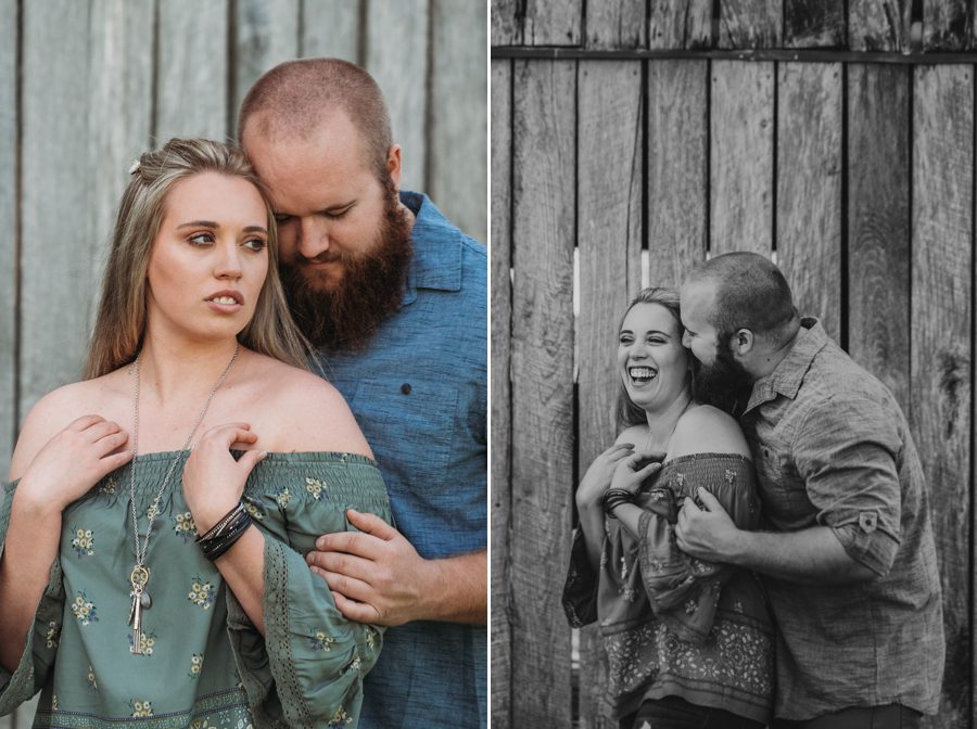 man whispering in fiancés ear at Mt. Sterling Ohio Engagement Photos