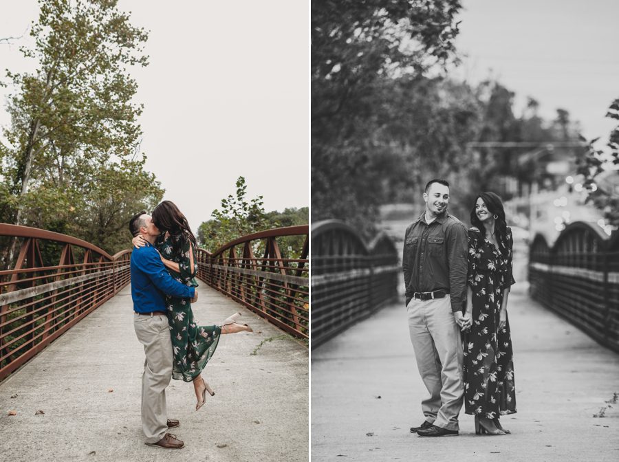groom holding bride in air while kissing at Newark Ohio Engagement Photos