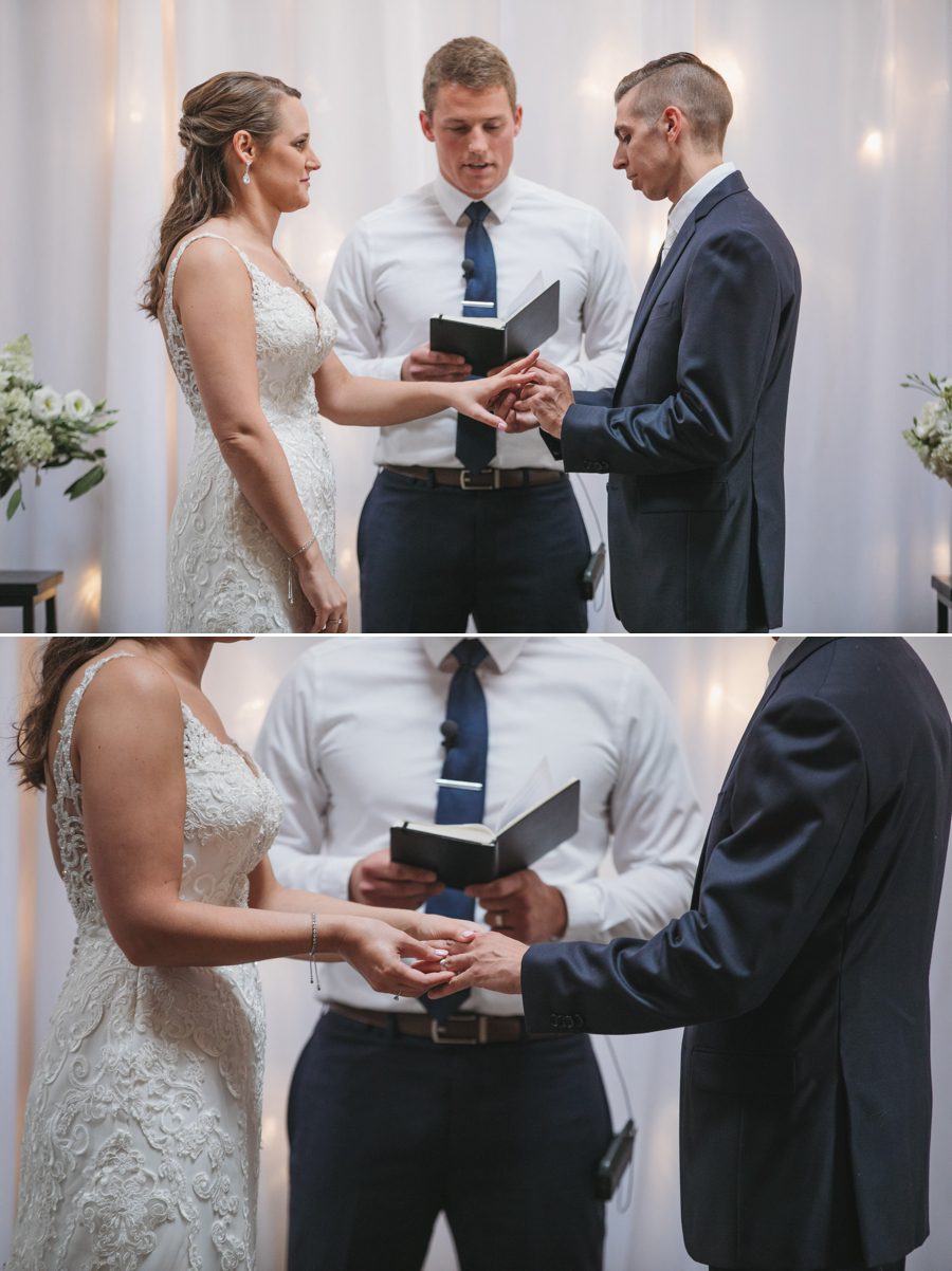 exchange of rings during wedding ceremony at The Vue Columbus