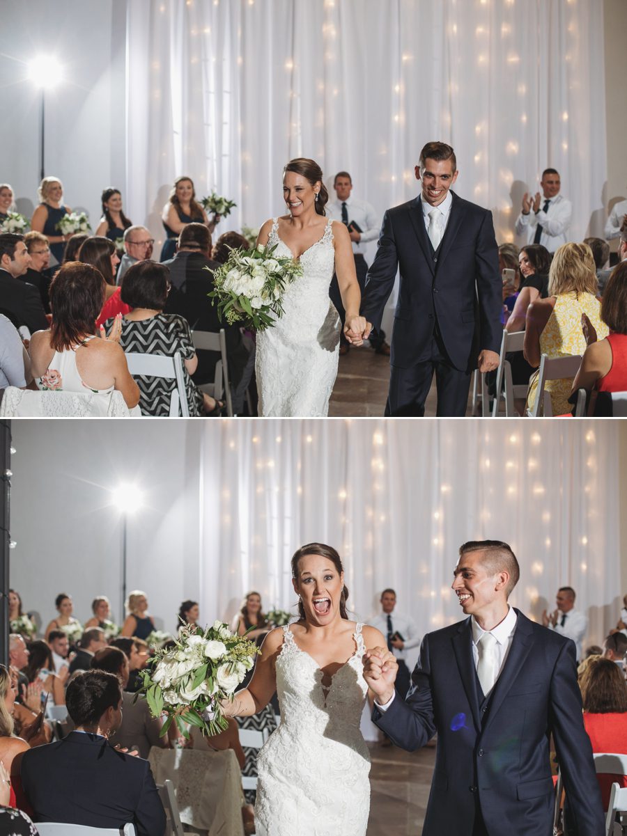 wedding recessional of bride and groom at The Vue Columbus
