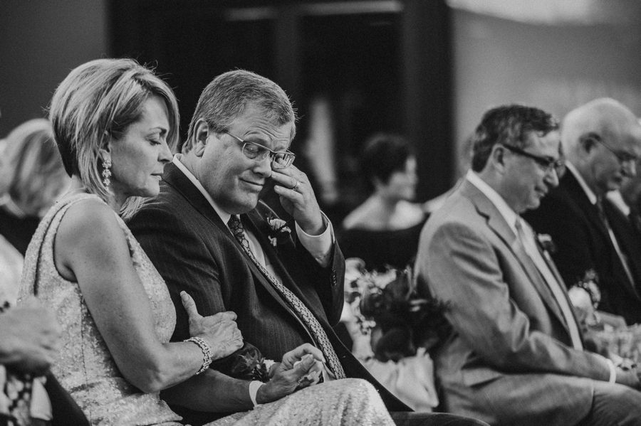 Emotional capture of Jon's father during Kelsey and Jon's wedding ceremony