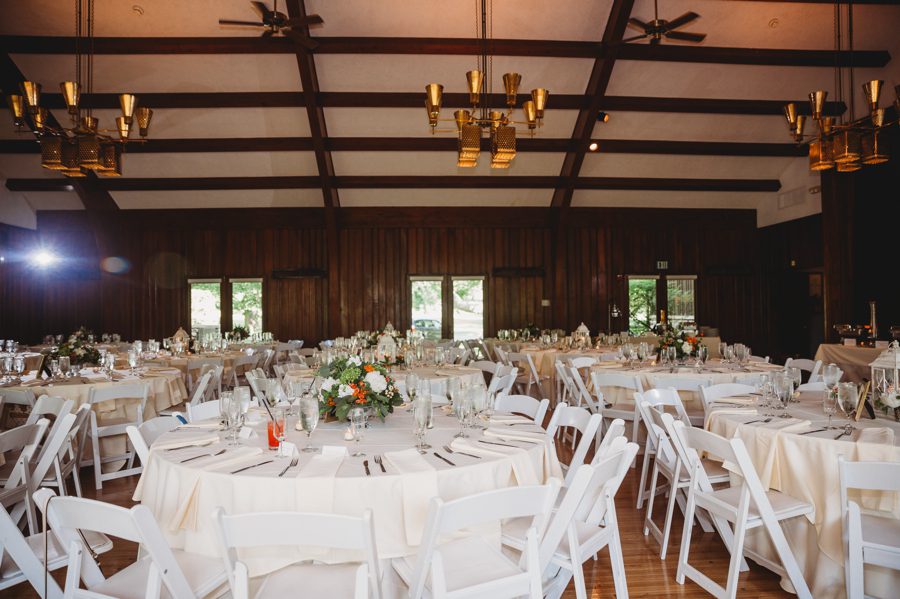 Reception space at The Darby House with cream colored linens and napkins