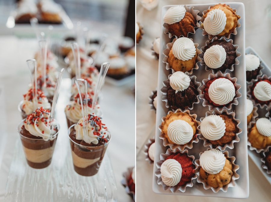 Mini bundt cakes and buckeye shooters for wedding guests desserts