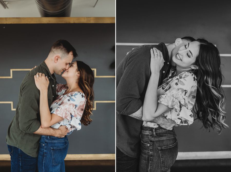 man kissing fiancés neck at Huntington Park Engagement Photos