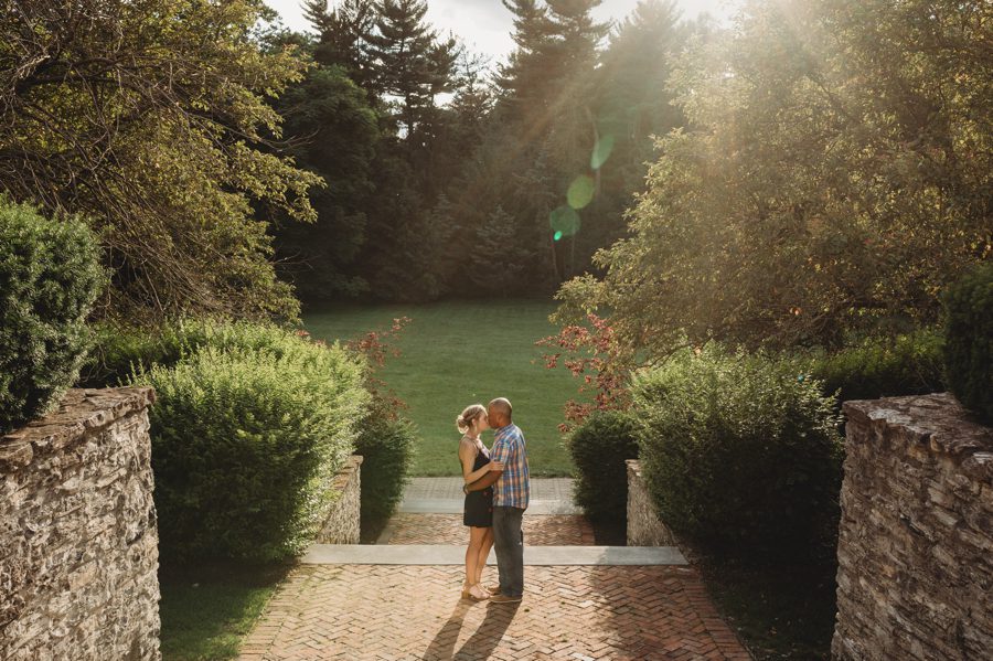 Wide angle of the west side of Jeffrey Mansion with Rachel and Sean during golden hour