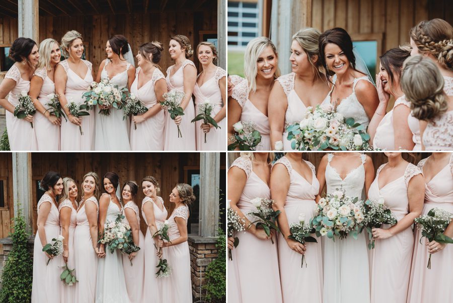 Candid captures of Cortni with her bridesmaids at Rusty River Barn