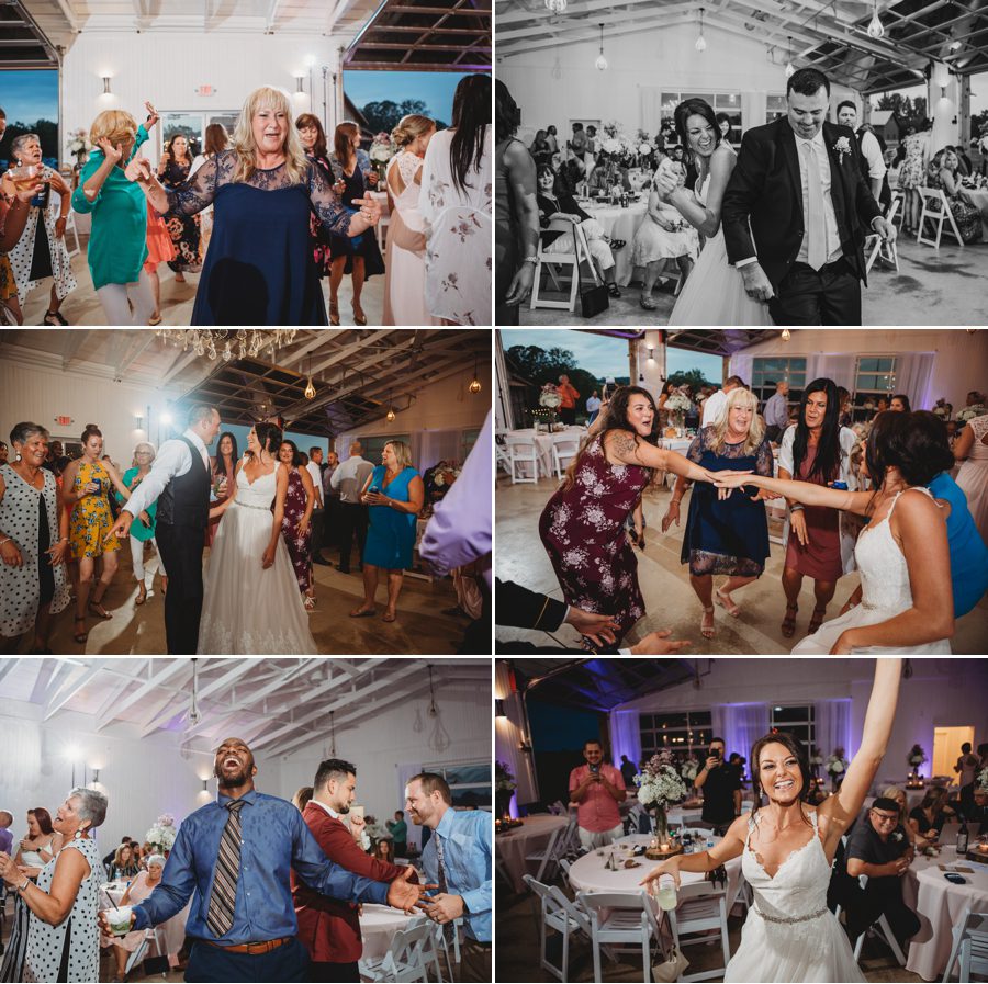 Wedding guests dancing during the reception