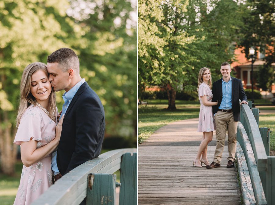 man kissing fiancé on cheek at Schiller Park Engagement Photos